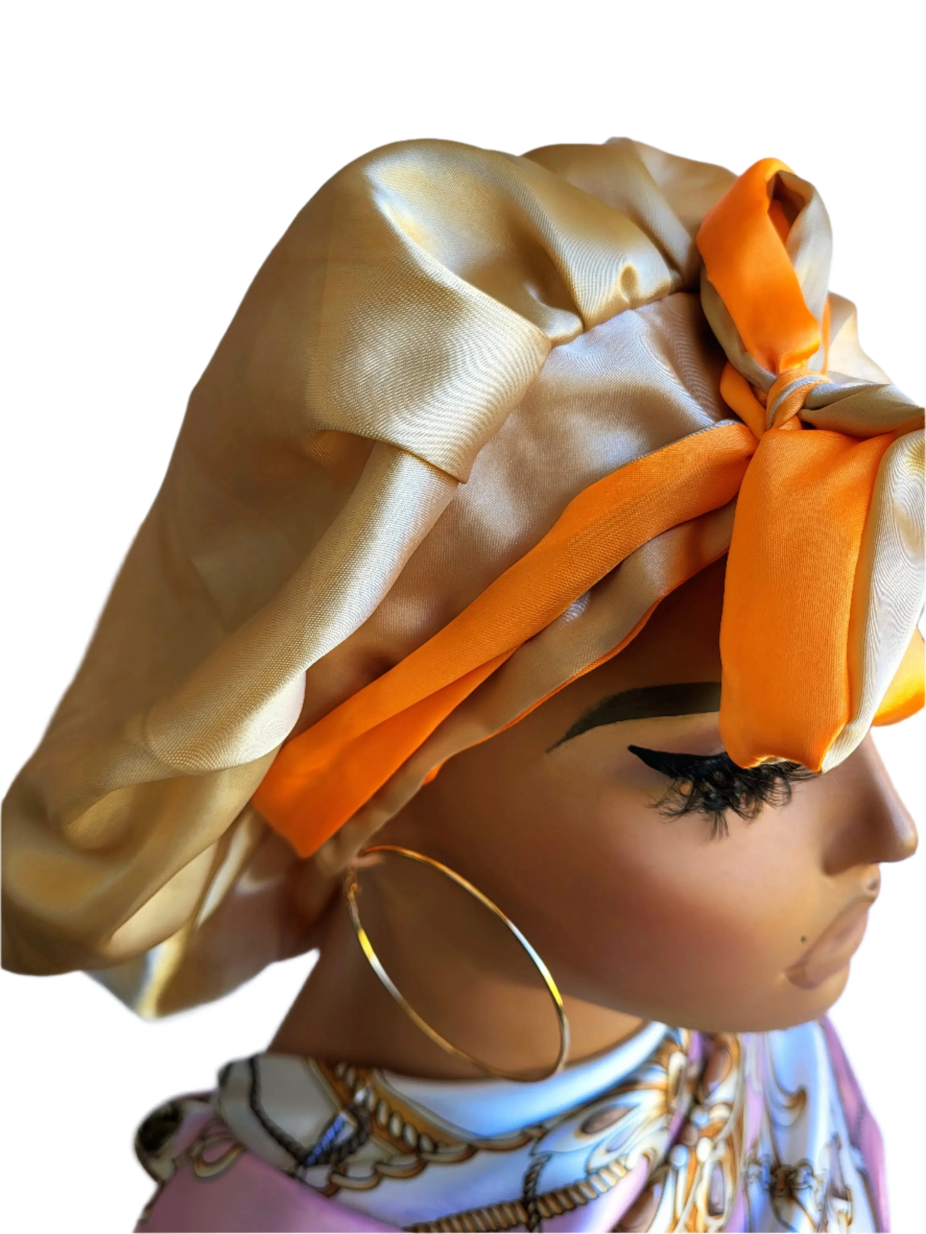 ORANGE & KHAKI Reversible Sleeping Satin Hair Tying Bonnet