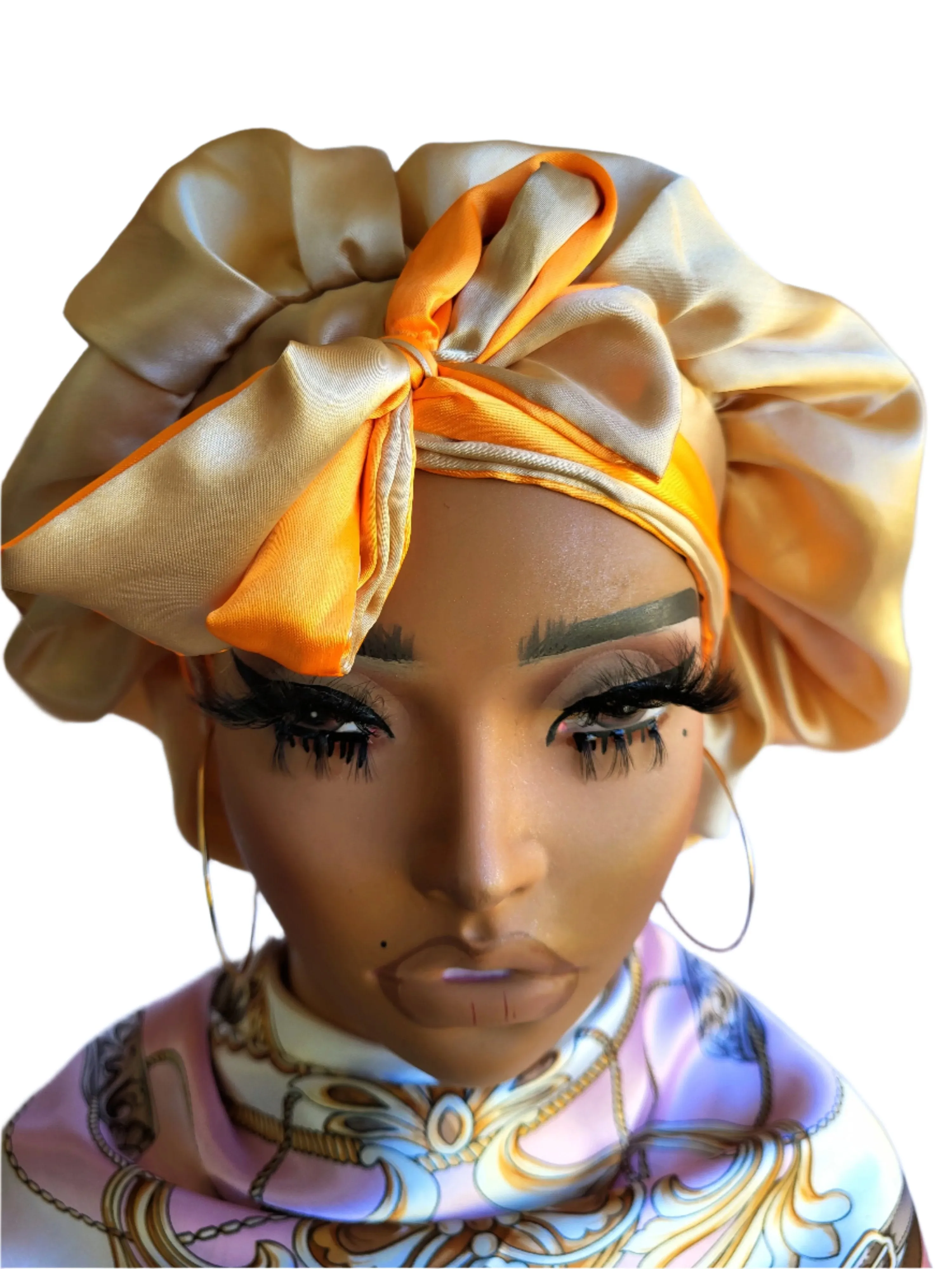 ORANGE & KHAKI Reversible Sleeping Satin Hair Tying Bonnet