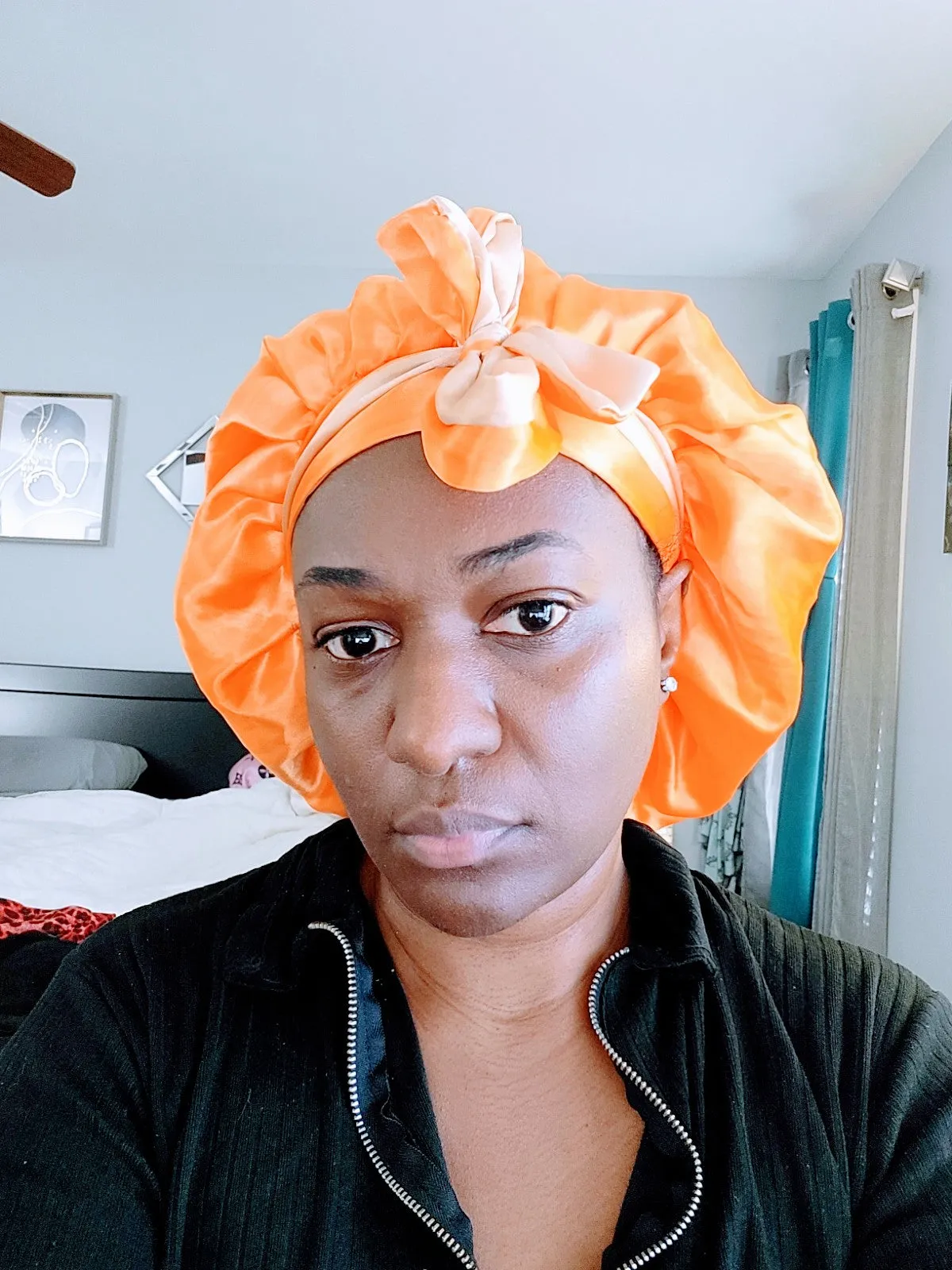 ORANGE & KHAKI Reversible Sleeping Satin Hair Tying Bonnet