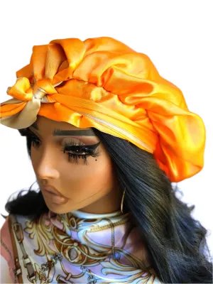 ORANGE & KHAKI Reversible Sleeping Satin Hair Tying Bonnet