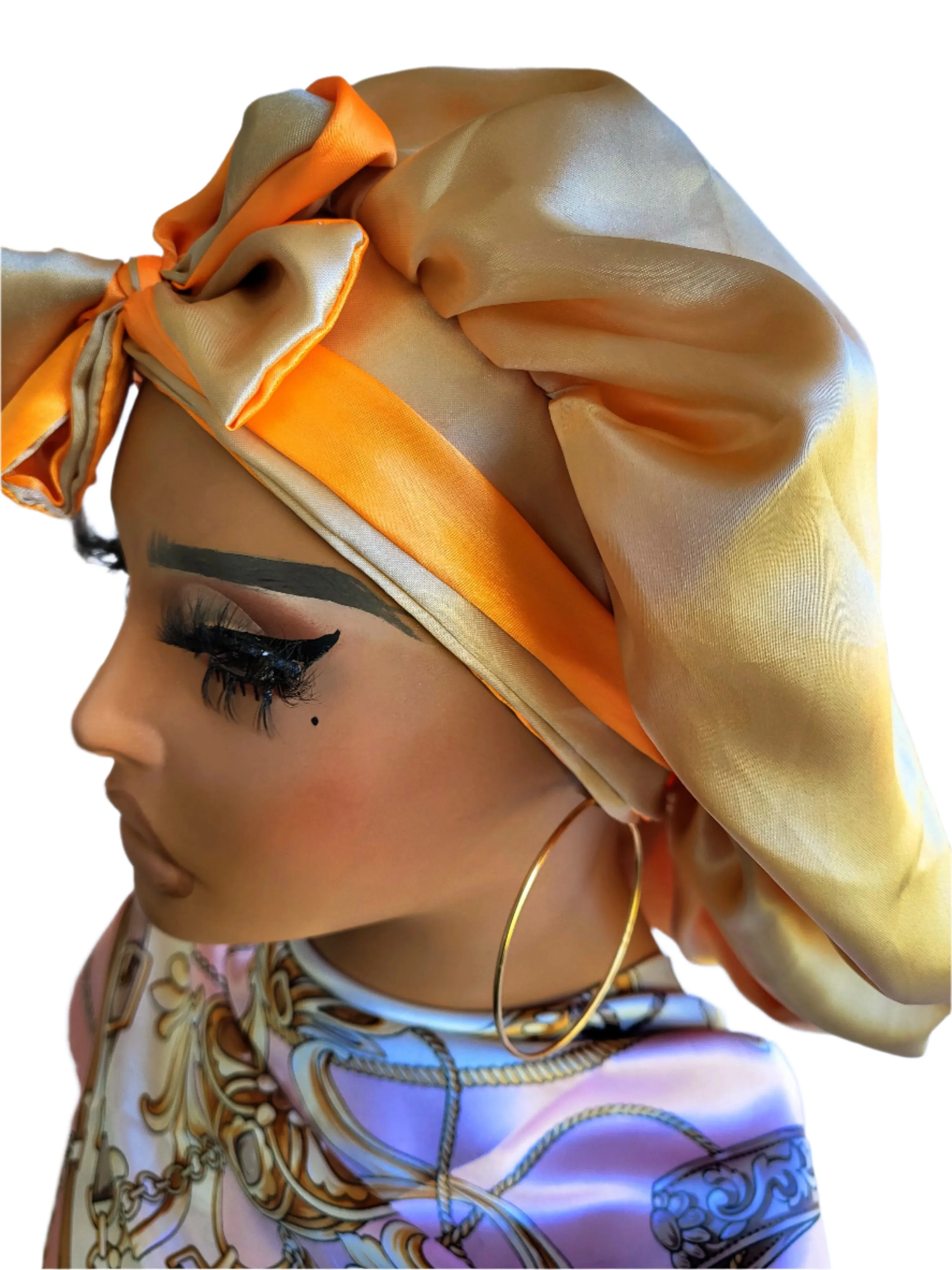 ORANGE & KHAKI Reversible Sleeping Satin Hair Tying Bonnet
