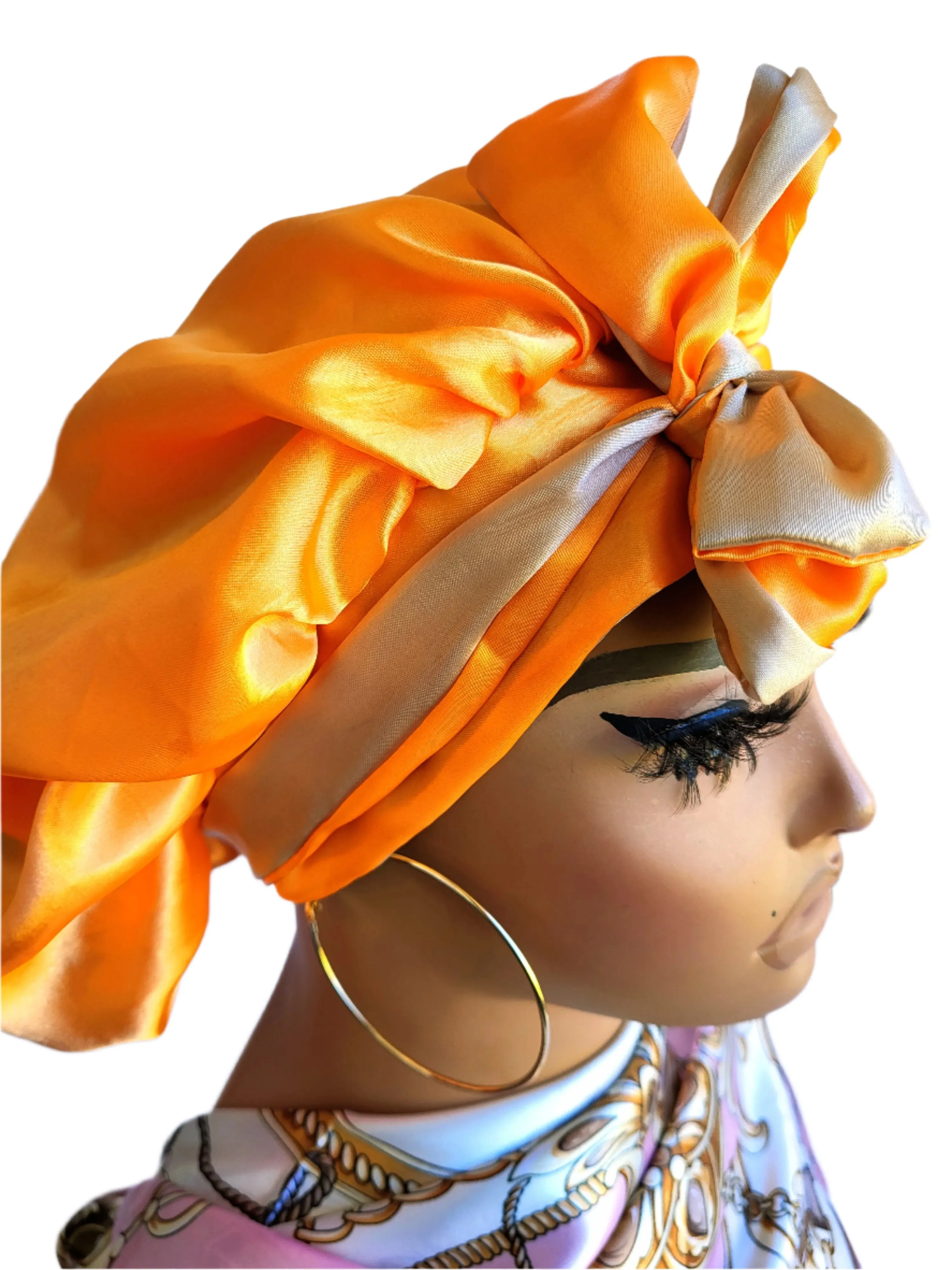 ORANGE & KHAKI Reversible Sleeping Satin Hair Tying Bonnet