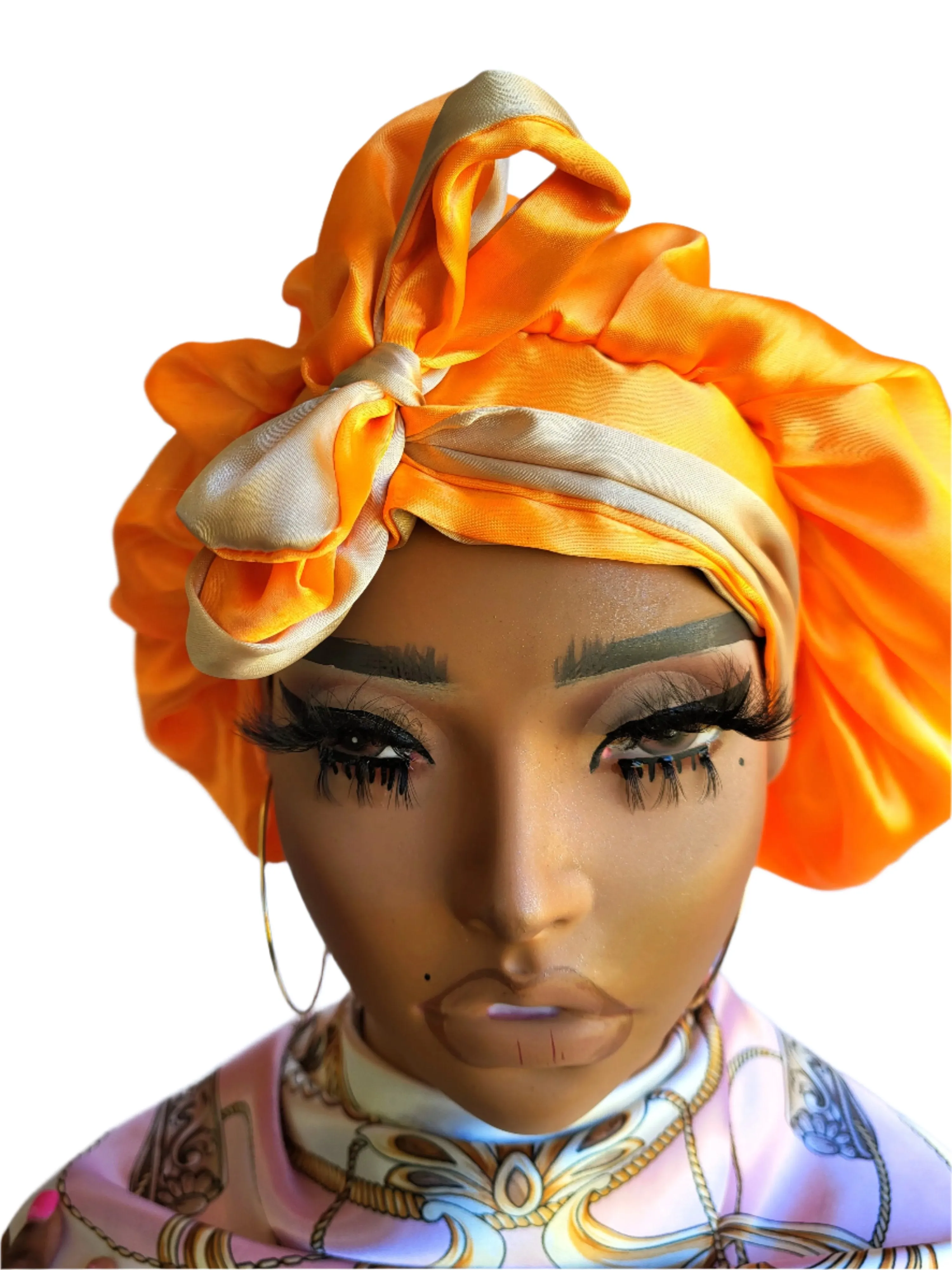 ORANGE & KHAKI Reversible Sleeping Satin Hair Tying Bonnet