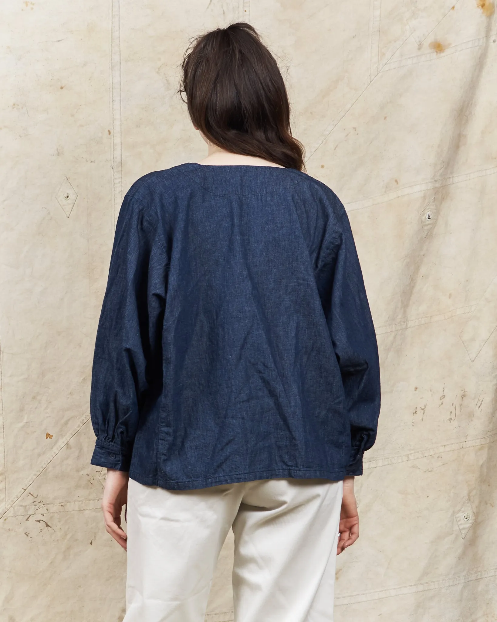 OrSlow Cotton/Linen Denim Lace Up Shirt