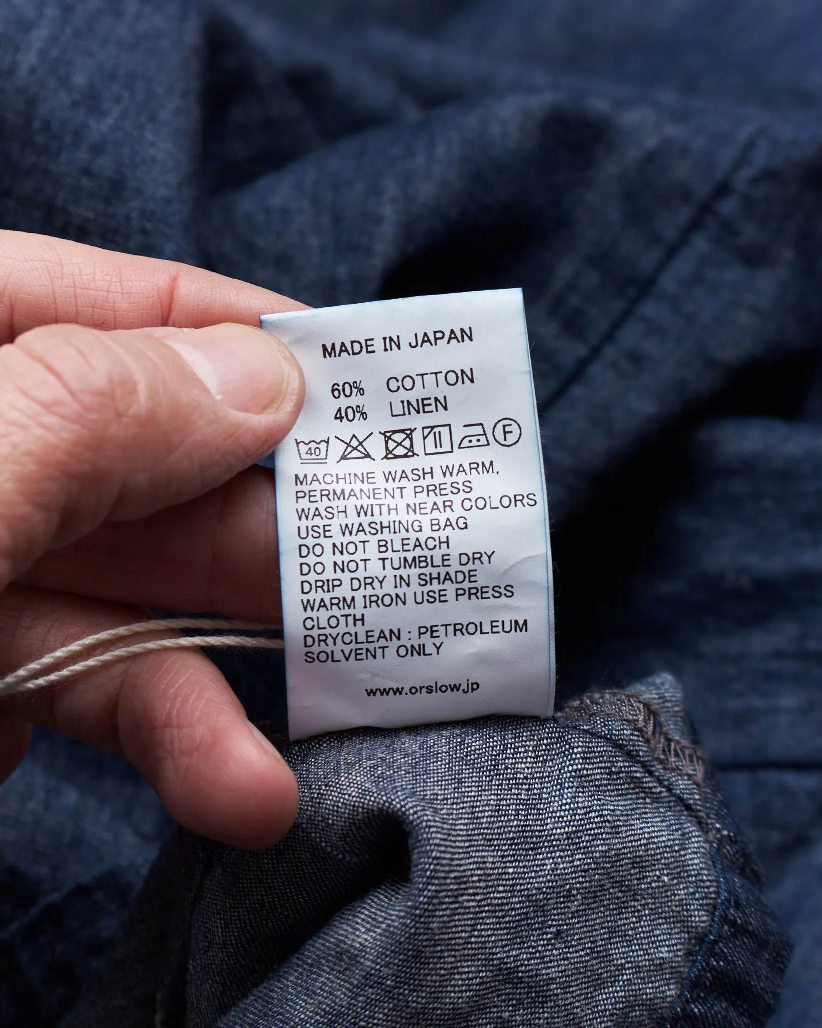 OrSlow Cotton/Linen Denim Lace Up Shirt