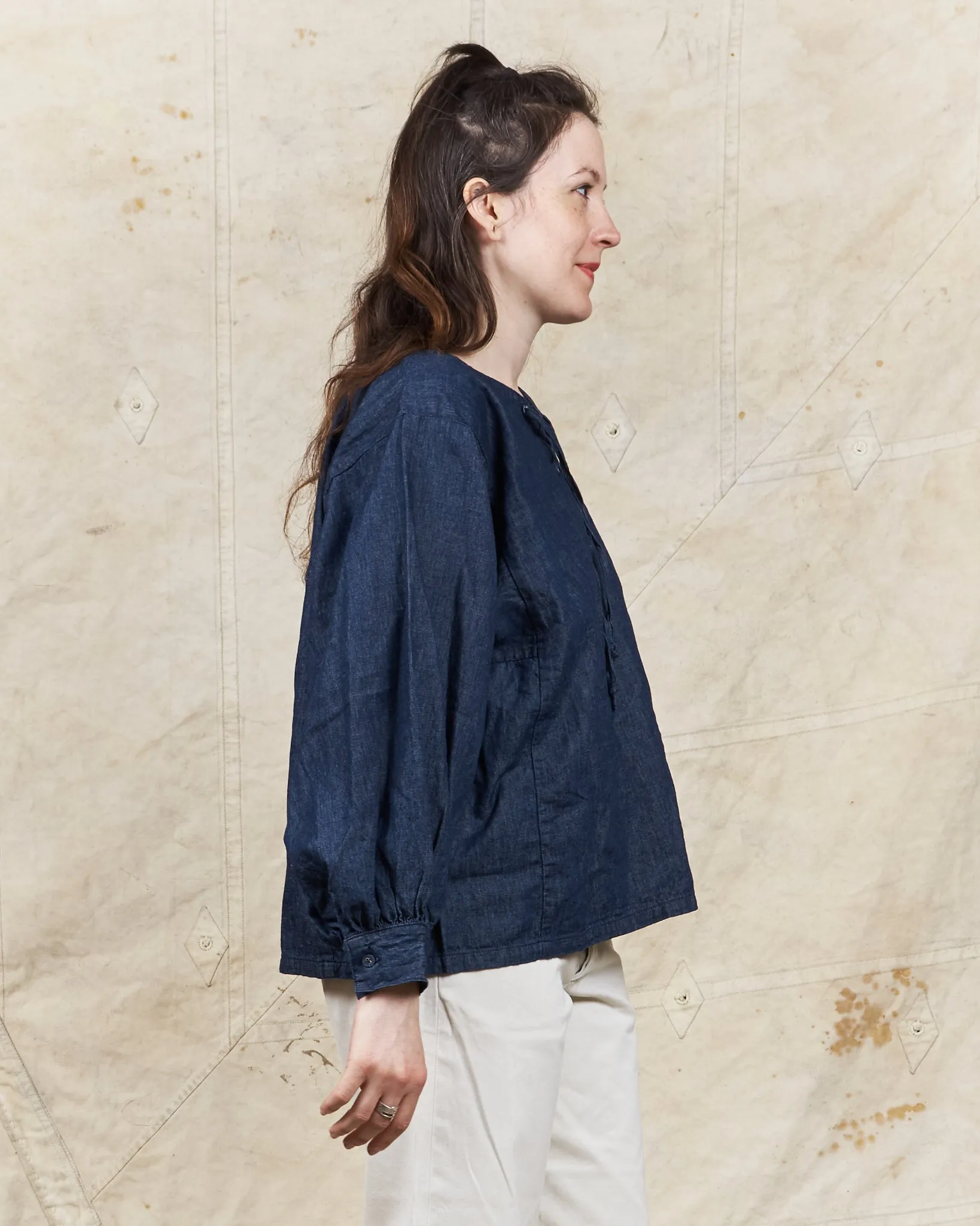 OrSlow Cotton/Linen Denim Lace Up Shirt