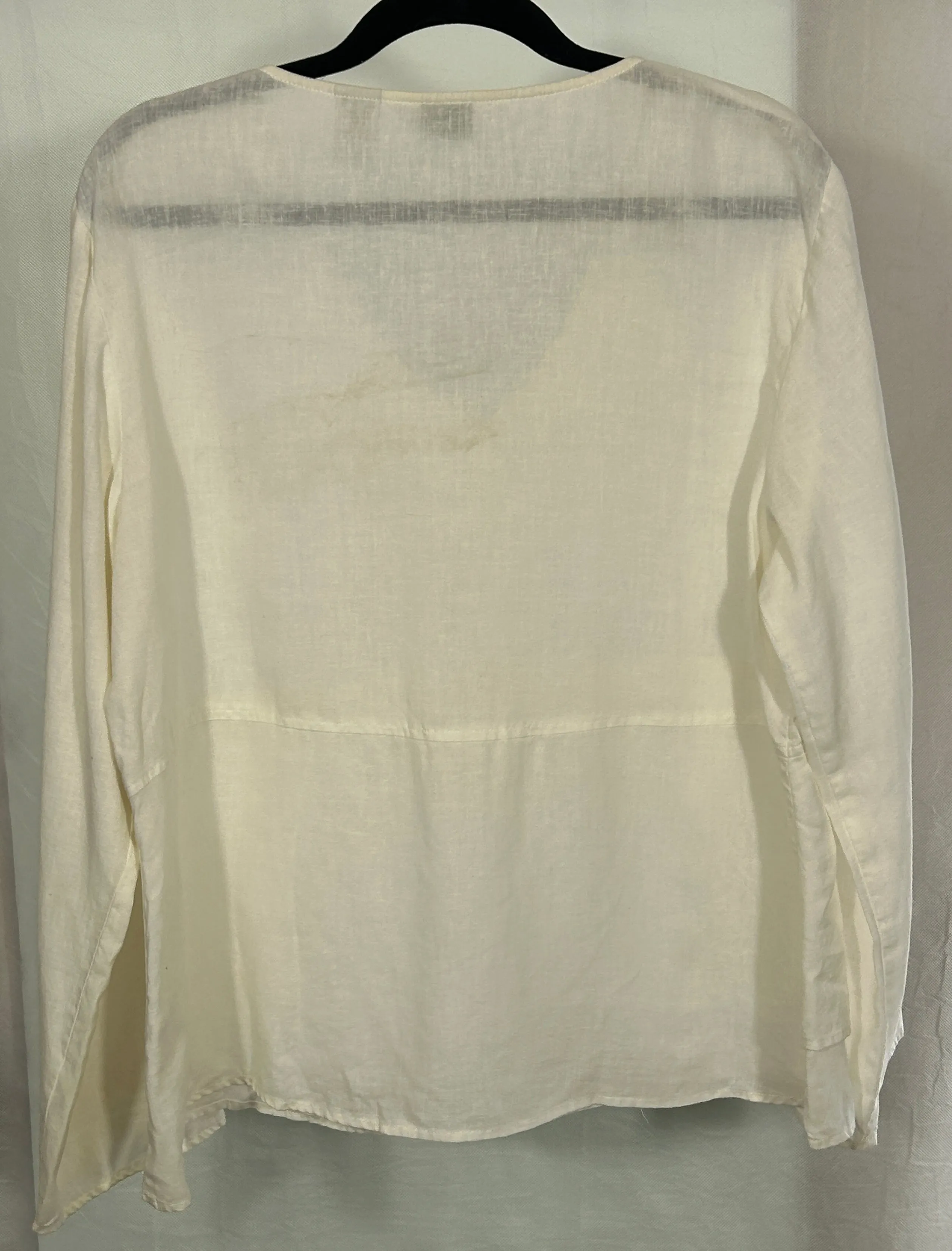 Orvis Women's Ivory V-Neck Button Front Blouse – Hemp Tencel Blend, Size Large