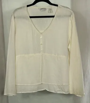 Orvis Women's Ivory V-Neck Button Front Blouse – Hemp Tencel Blend, Size Large
