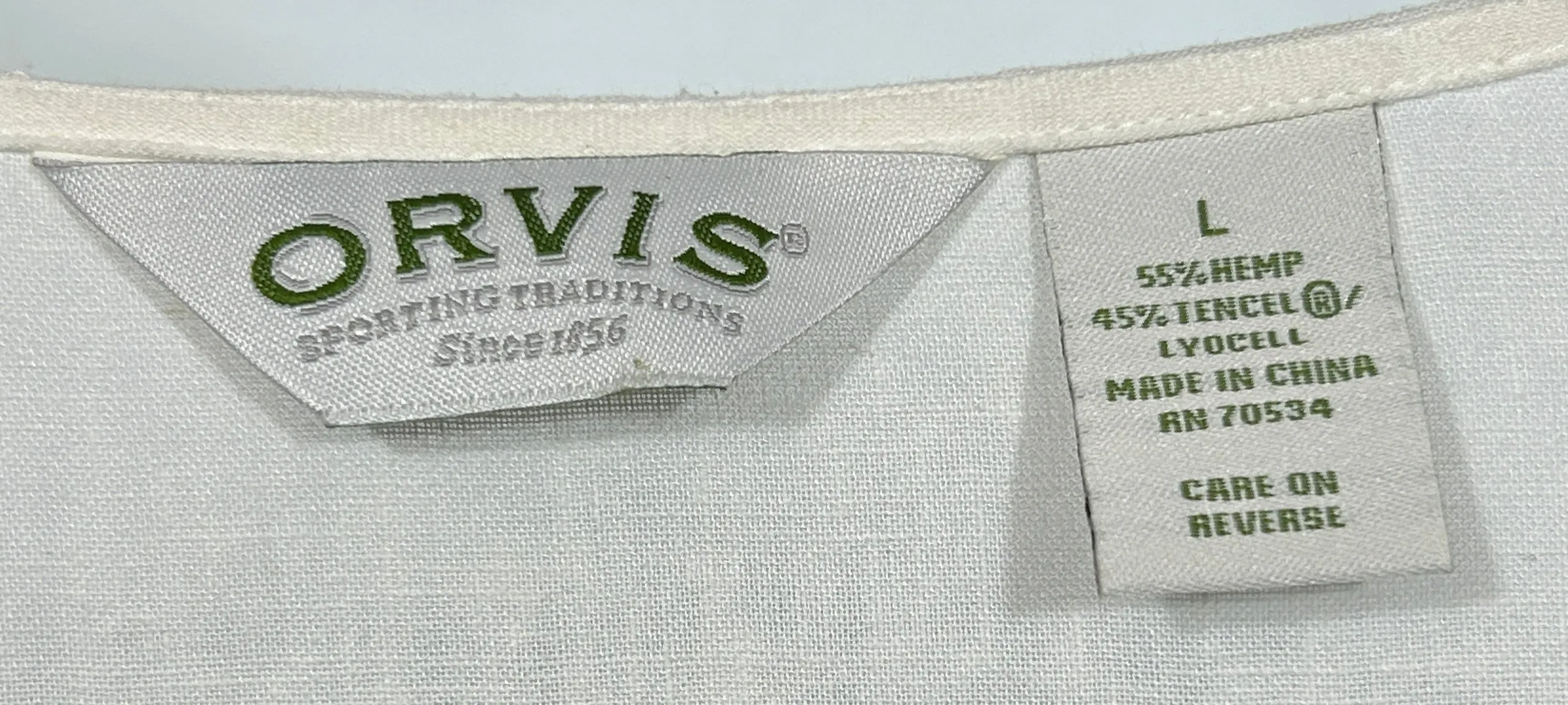 Orvis Women's Ivory V-Neck Button Front Blouse – Hemp Tencel Blend, Size Large