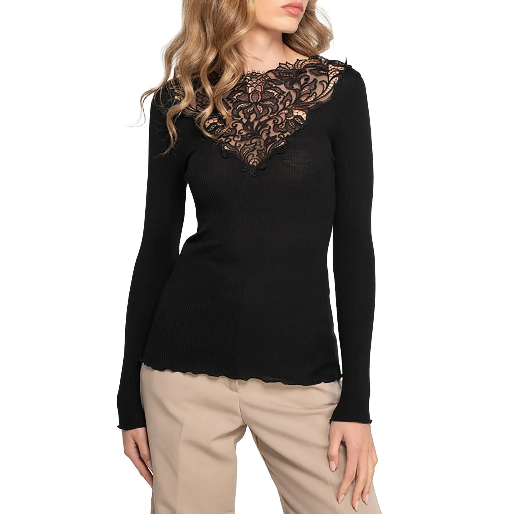 Oscalito Scollo Macramé Long Sleeve Top