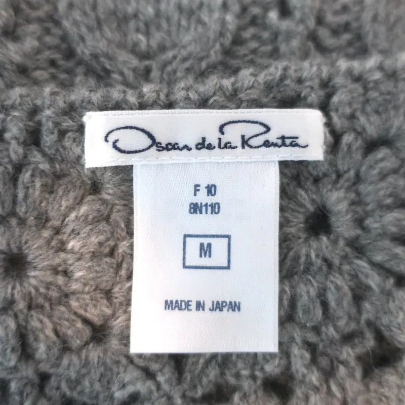 Oscar de la Renta Crochet Cable Knit Top Gray Cashmere-Silk Size Medium