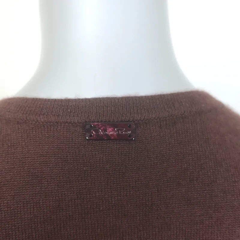 Oscar de la Renta Cropped Cardigan Dark Brown Cashmere-Silk Size Extra Small
