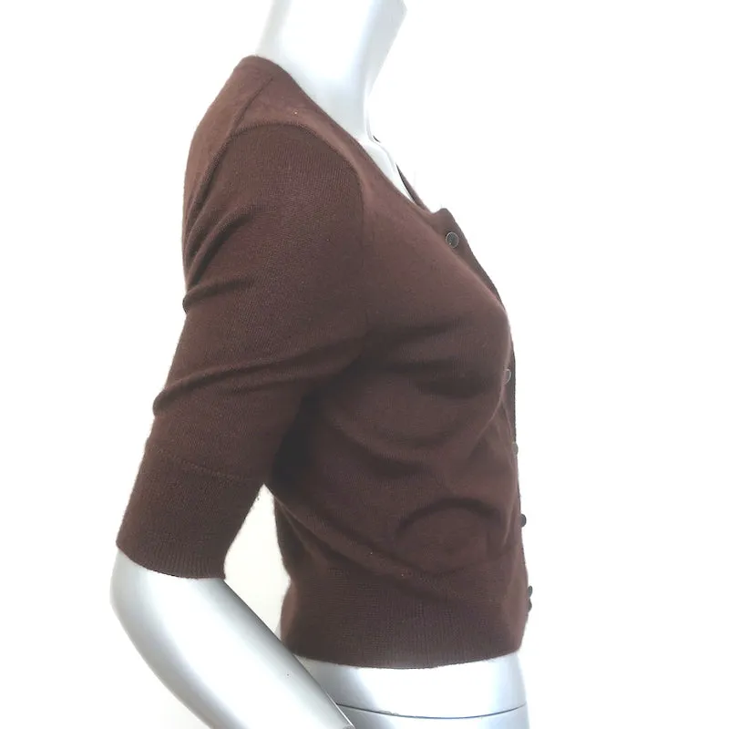 Oscar de la Renta Cropped Cardigan Dark Brown Cashmere-Silk Size Extra Small