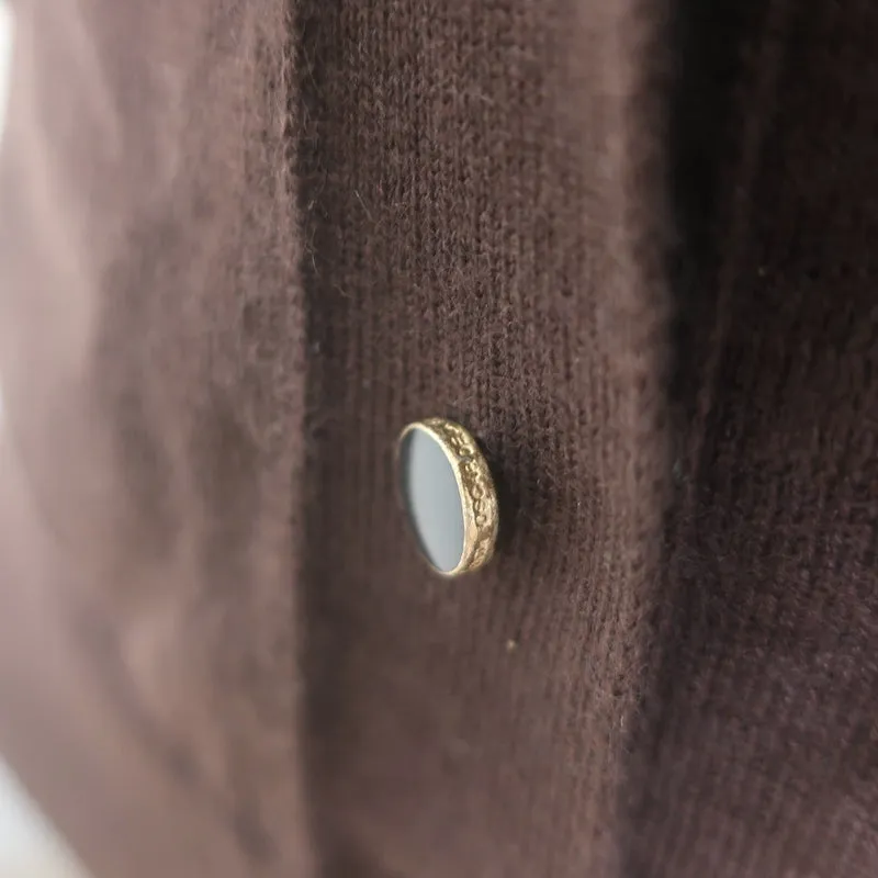 Oscar de la Renta Cropped Cardigan Dark Brown Cashmere-Silk Size Extra Small