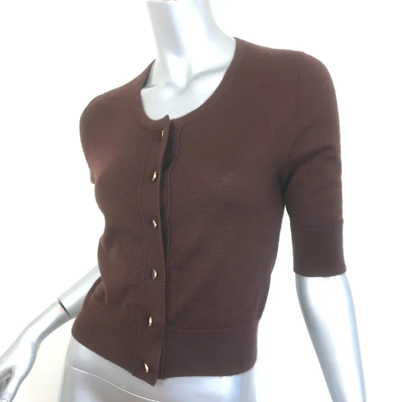 Oscar de la Renta Cropped Cardigan Dark Brown Cashmere-Silk Size Extra Small