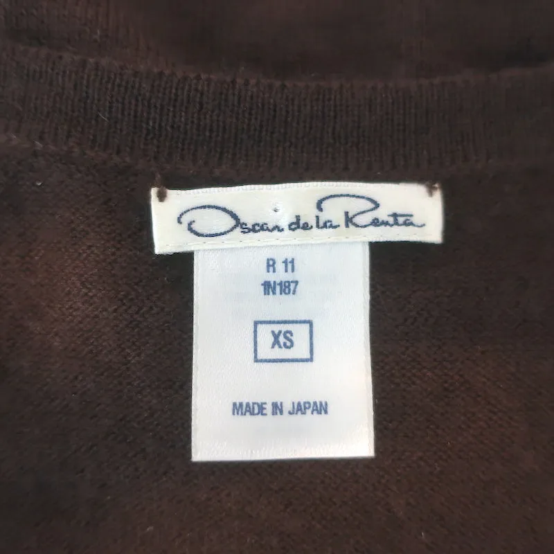 Oscar de la Renta Cropped Cardigan Dark Brown Cashmere-Silk Size Extra Small