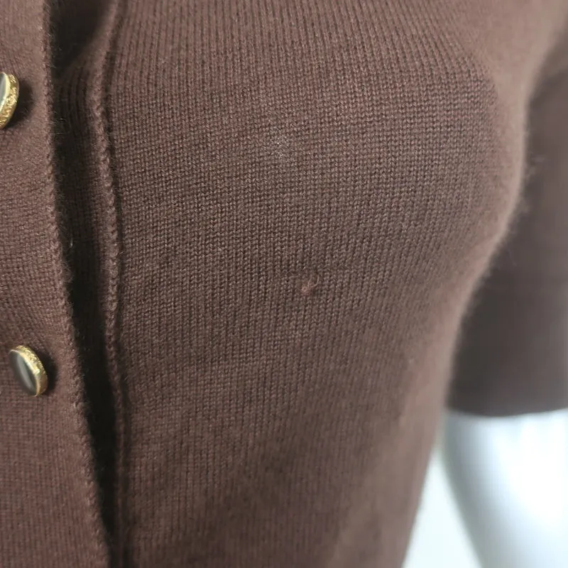 Oscar de la Renta Cropped Cardigan Dark Brown Cashmere-Silk Size Extra Small