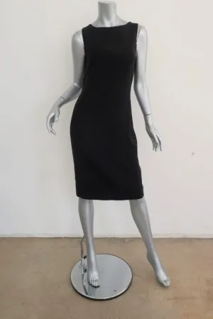 Oscar de la Renta Dress Black Stretch Silk Size 4 Sleeveless Draped-Back LBD