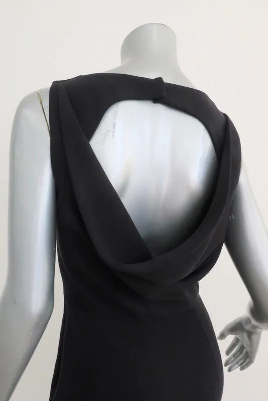 Oscar de la Renta Dress Black Stretch Silk Size 4 Sleeveless Draped-Back LBD