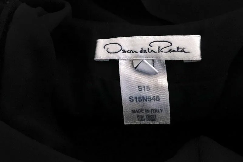 Oscar de la Renta Dress Black Stretch Silk Size 4 Sleeveless Draped-Back LBD