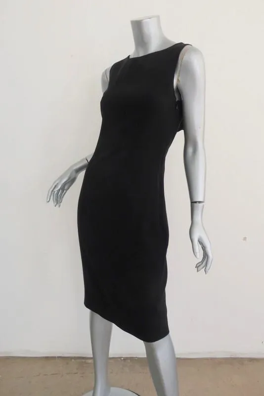 Oscar de la Renta Dress Black Stretch Silk Size 4 Sleeveless Draped-Back LBD