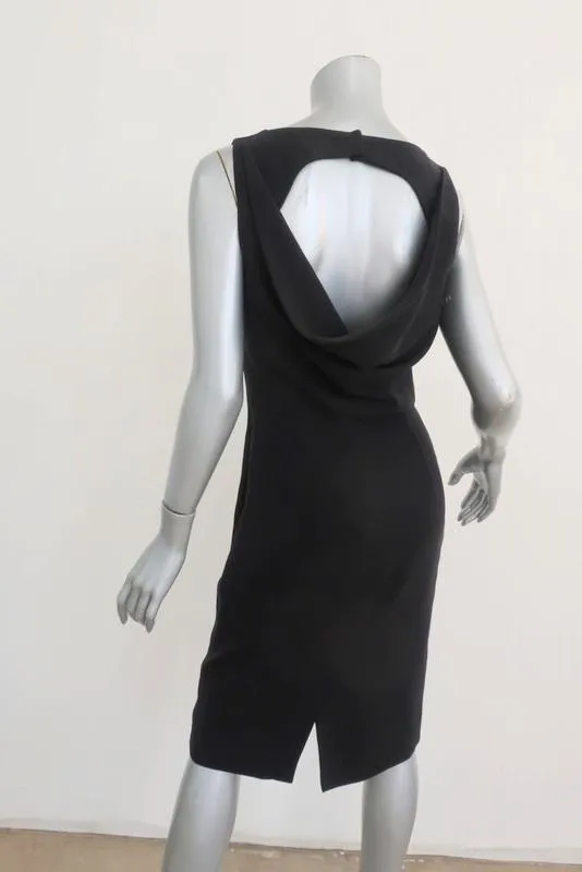 Oscar de la Renta Dress Black Stretch Silk Size 4 Sleeveless Draped-Back LBD