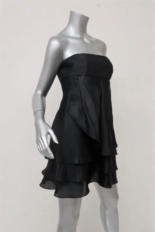Paul & Joe Dress Black Raw Silk & Tiered Organza Size 36 Strapless Mini LBD