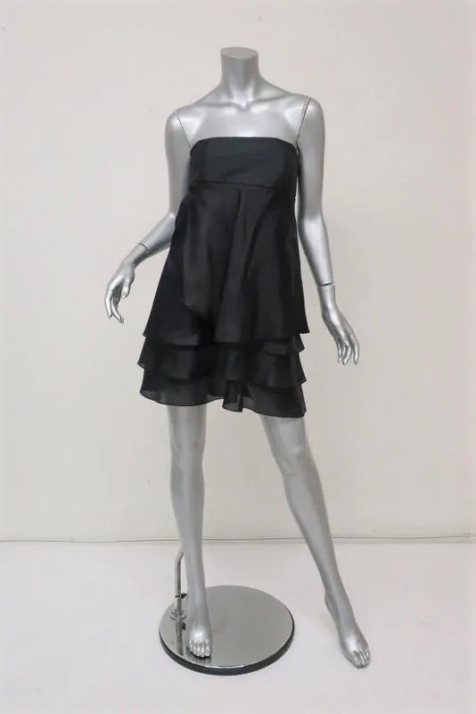 Paul & Joe Dress Black Raw Silk & Tiered Organza Size 36 Strapless Mini LBD