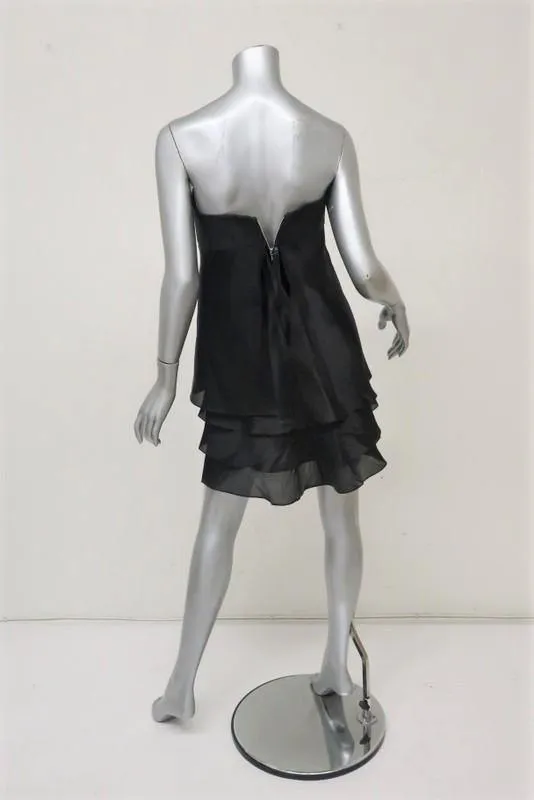 Paul & Joe Dress Black Raw Silk & Tiered Organza Size 36 Strapless Mini LBD