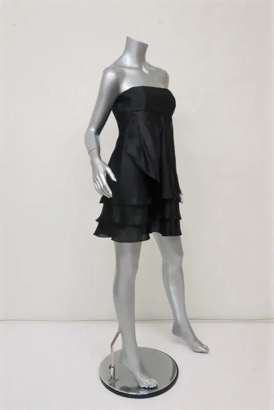 Paul & Joe Dress Black Raw Silk & Tiered Organza Size 36 Strapless Mini LBD