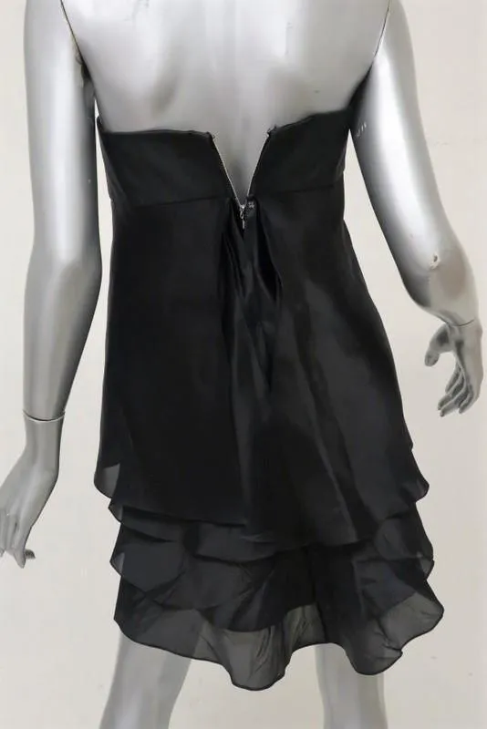 Paul & Joe Dress Black Raw Silk & Tiered Organza Size 36 Strapless Mini LBD