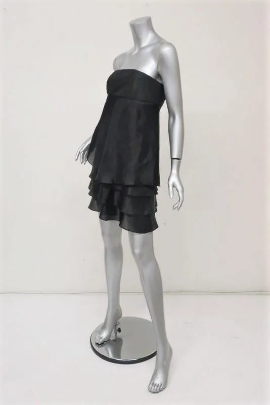 Paul & Joe Dress Black Raw Silk & Tiered Organza Size 36 Strapless Mini LBD