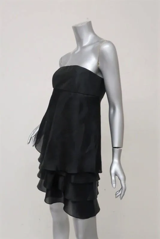 Paul & Joe Dress Black Raw Silk & Tiered Organza Size 36 Strapless Mini LBD