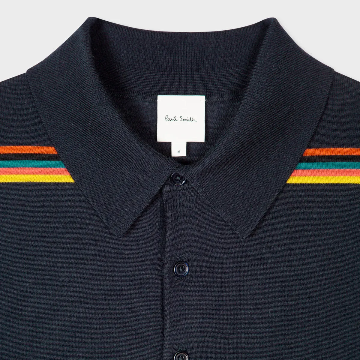 Paul Smith - 'Artist Stripe' Merino Knitted Polo Shirt in Navy