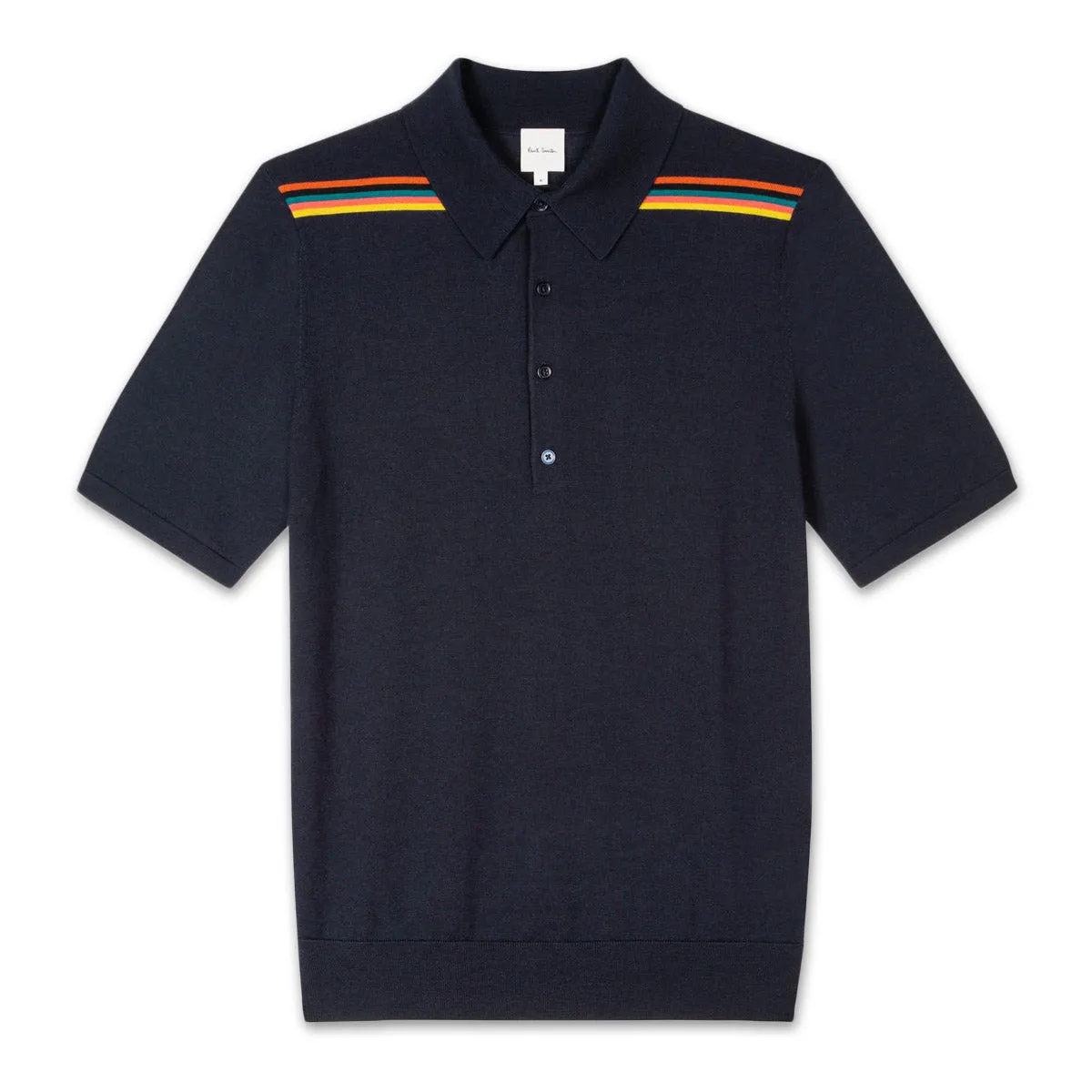 Paul Smith - 'Artist Stripe' Merino Knitted Polo Shirt in Navy