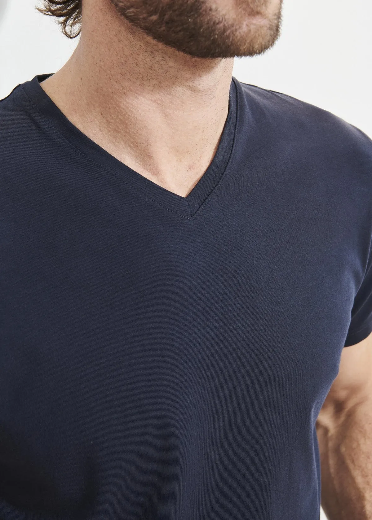 Pima Cotton Stretch V-Neck T-Shirt - Navy
