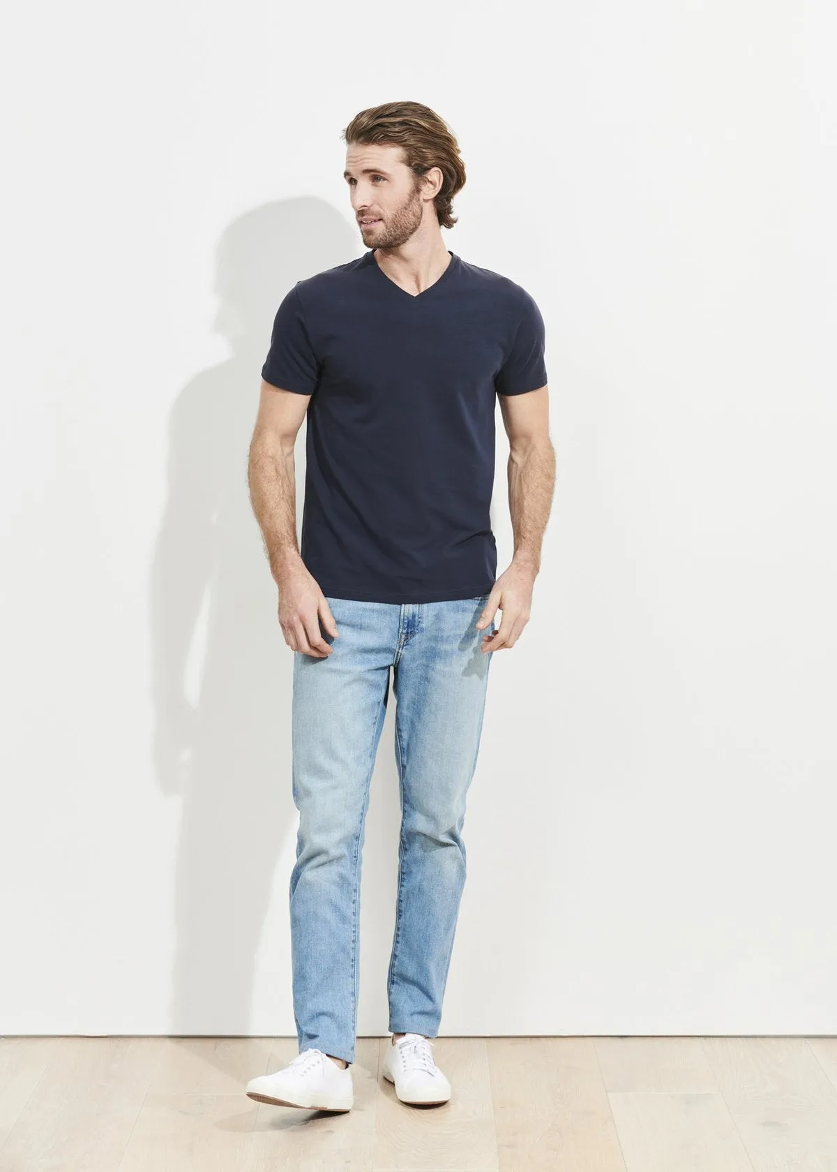Pima Cotton Stretch V-Neck T-Shirt - Navy