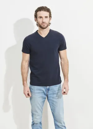Pima Cotton Stretch V-Neck T-Shirt - Navy