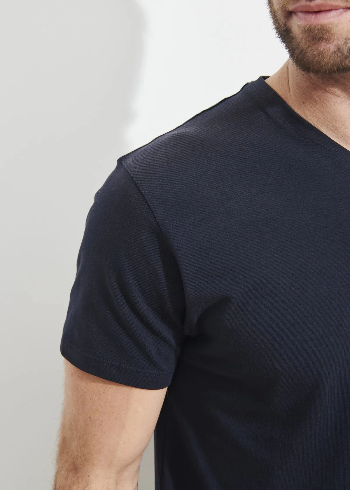 Pima Cotton Stretch V-Neck T-Shirt - Navy