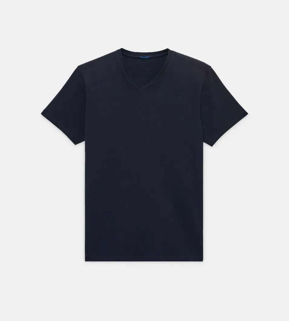 Pima Cotton Stretch V-Neck T-Shirt - Navy