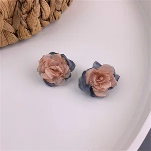 Pink & Blue Chiffon & Silver-Plated Flower Stud Earrings