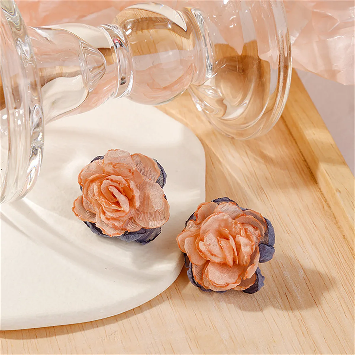 Pink & Blue Chiffon & Silver-Plated Flower Stud Earrings
