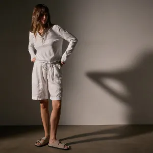 Pleated Linen Bermuda Short - White