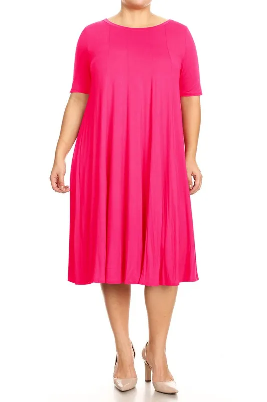Plus Midi A-line Jersey knit Short sleeve Loose