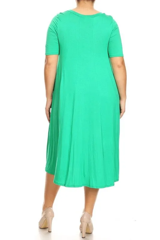 Plus Midi A-line Jersey knit Short sleeve Loose
