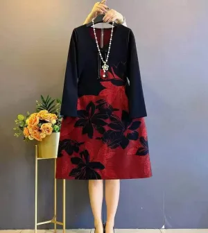 Plus Size Floral Applique Midi Dress
