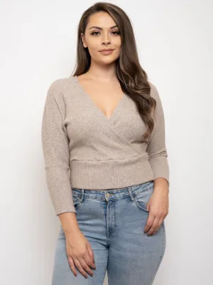 PLUS SIZE LONG SLEEVE V-NECK TOP