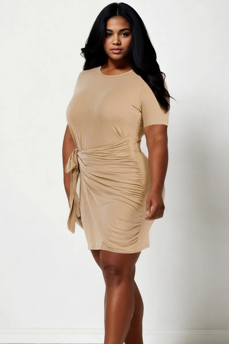 Plus Size Wrap Tie Mini Dress