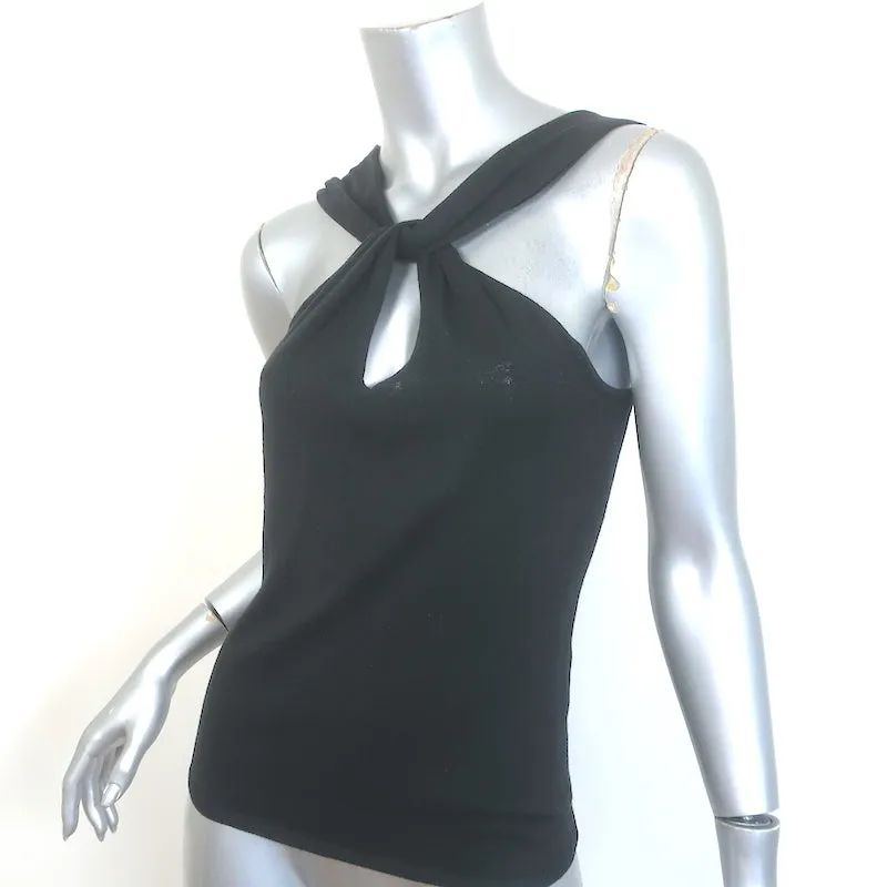 Polo Ralph Lauren Twist-Front Knit Keyhole Top Black Silk-Cashmere Size Medium