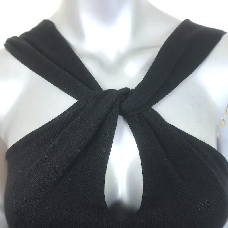 Polo Ralph Lauren Twist-Front Knit Keyhole Top Black Silk-Cashmere Size Medium